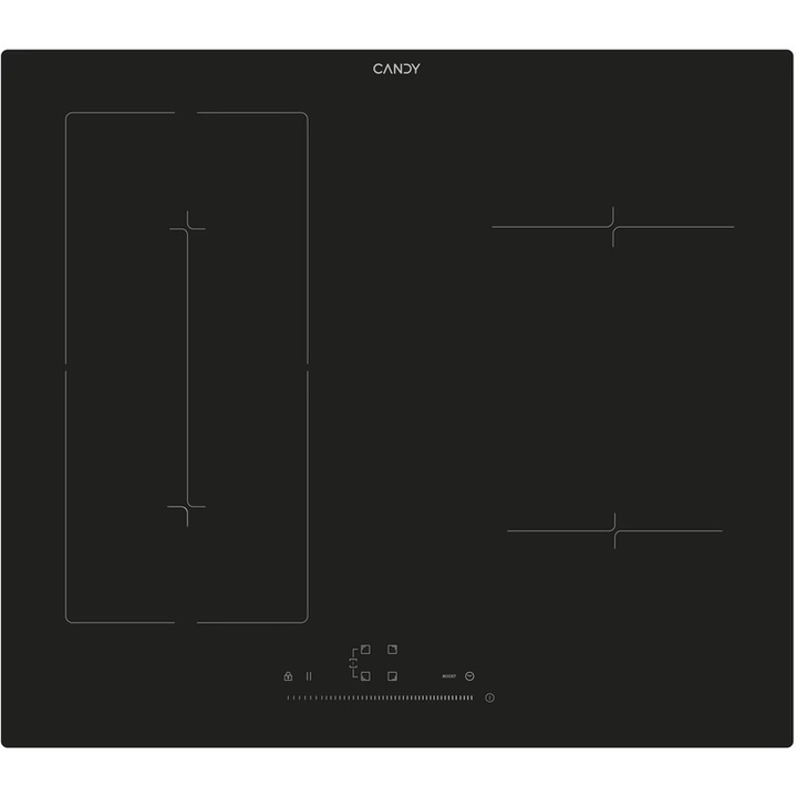 Plita incorporabila Candy CIES64MCA, inductie, 4 zone de gatit, 60 cm, slider Touch Control, functie Booster, Flexy Zone, neagra
