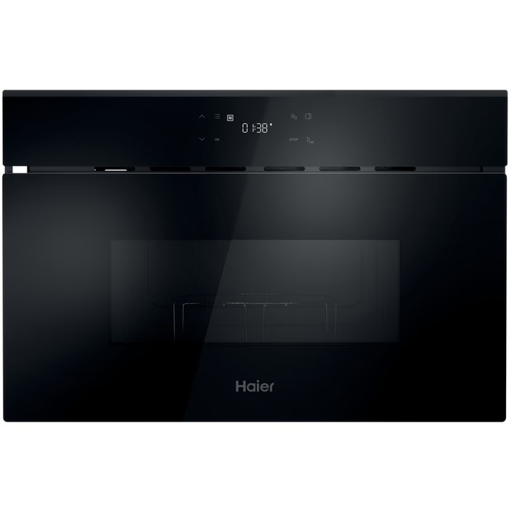 Cuptor cu microunde incorporabil Haier H38SIDBF7XS, 28 litri, 750W, 7 trepte de putere, Grill, display digital, negru
