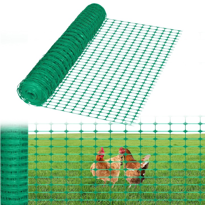 Plasa Gard, Bedee, 1 x 30m, Multifunctionala, Usor de Utilizat, PE, Gard pentru Pasari de Curte, Plasa de Gradina, Plasa de avertizare, Verde