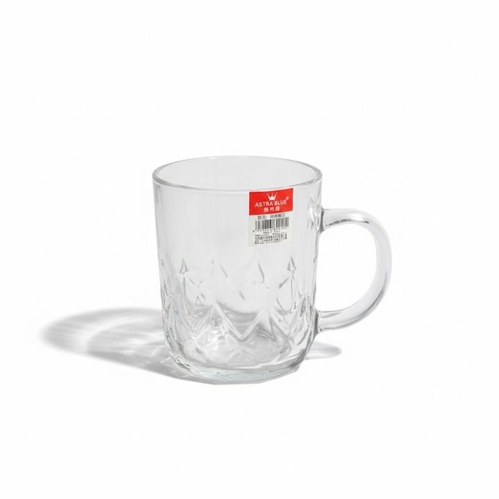 Set 6 Cani Din Sticla Transparenta Cu Model Diamant, Inaltime 9 cm, Design Elegant