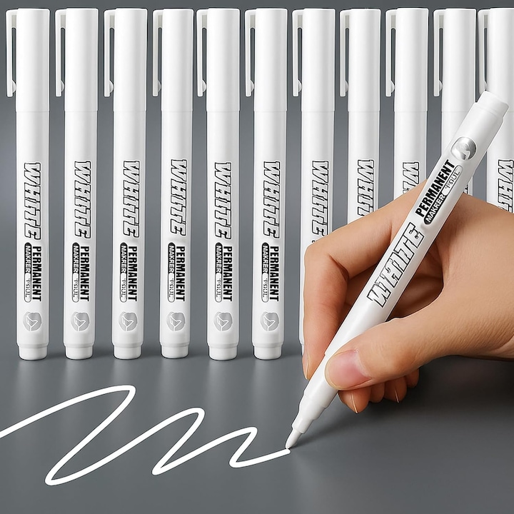 Pixuri acrilice, marker alb, potrivite pentru lemn, metal, sticla, material textil, piatra, vopsire anvelope, albume foto (12 bucati)