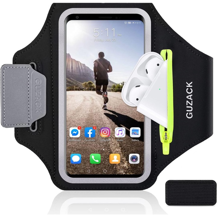 Guzack sport karszalag telefonhoz, kártyanyílással és kulcstartó zsebbel, 6.8 hüvelykes telefonokkal kompatibilis, állítható 26-40 cm