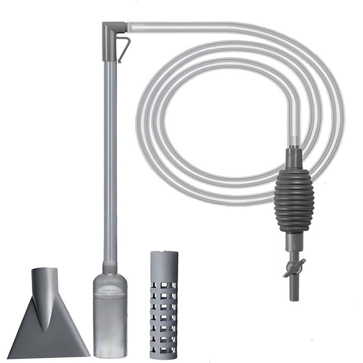 Aspirator pentru pietris in acvariu, curatator de pietris pentru acvariu - Pompa manuala prin sifon, utilizata ca furtun pentru schimbarea apei in acvariu, curatare pietre si spalare nisip (2,1 m)