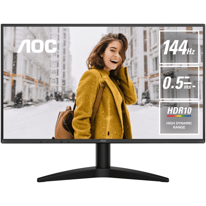 Monitor LED IPS AOC 24B36X, 23.8", Full HD (1920x1080), 144Hz, 0.5ms MPRT, Adaptive sync, HDR10, HDMI, DisplayPort, VESA, negru