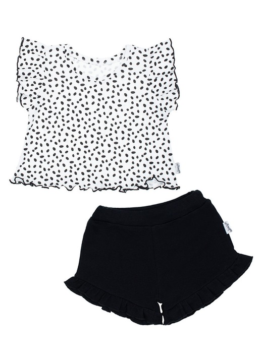 Set pentru fete, Nicol, tricou alb cu puncte negre, pantaloni scurți negri, 11 ani, 146 cm