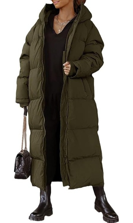 Geacă de iarnă pentru femei, Tankaneo, oversize, puf sintetic, verde militar, mărimea S