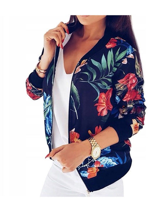Jachetă sport tip bomber, SNM, multicolor cu model floral, mărimea M, 59xcm