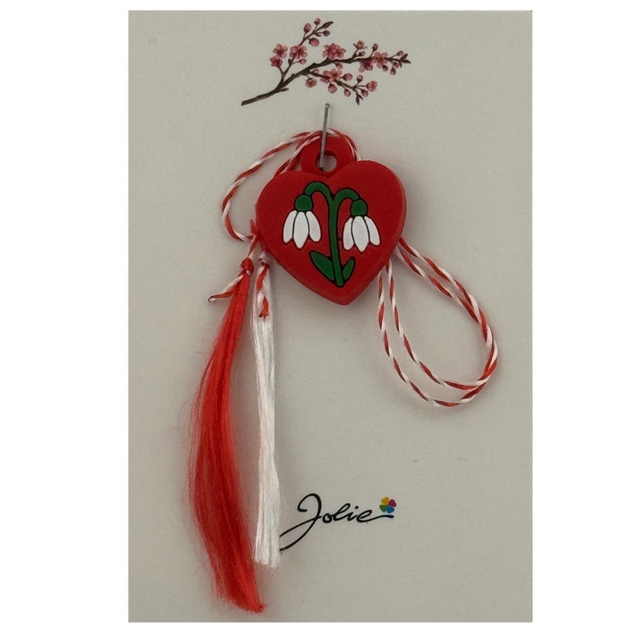 Martisor pentru Copii, Jolie, Inima si Ghiocel, Material Cauciuc, Multicolor