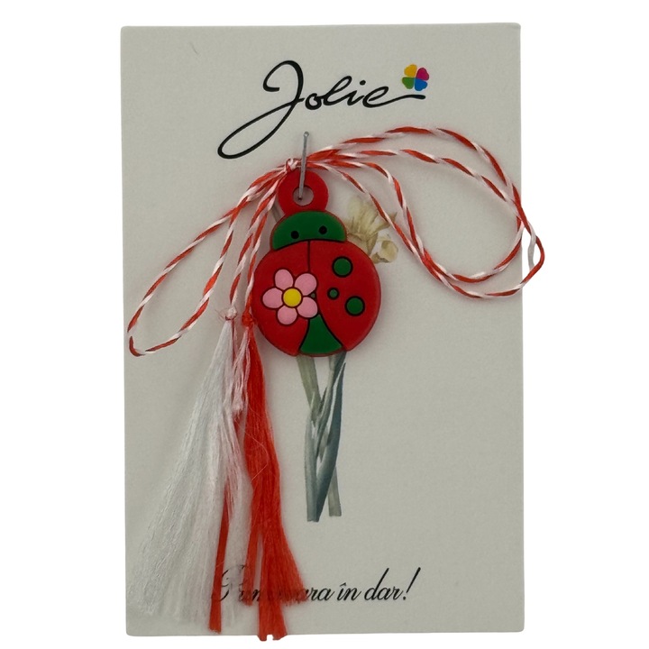 Martisor pentru Copii, Jolie, Material Cauciuc, Ambalaj Carton cu Design, Multicolor, Model Buburuza