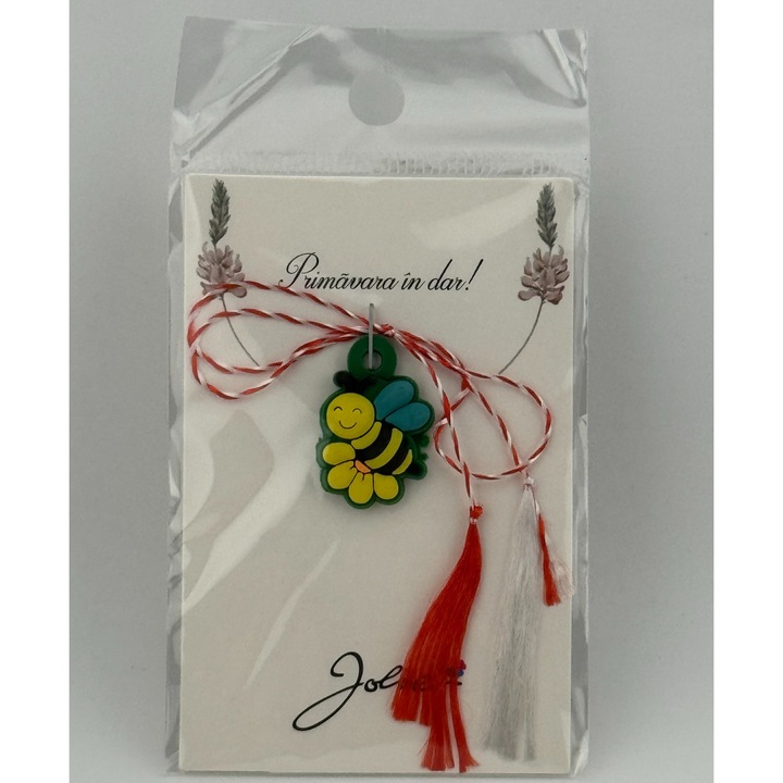 Martisor pentru Copii, Jolie, Material Cauciuc, Ambalaj Carton cu Design, Multicolor, Model Albinuta