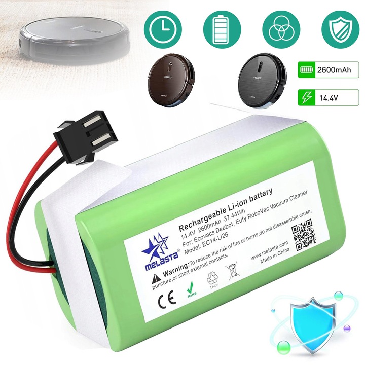 Резервна литиево-йонна батерия 14,4 V 2600 mAh за Ecovacs Deebot N79 N79S DN622, съвместима с Tesvor X500 S4 S6, Eufy Robovac11, 11S, 30 Max, 30C, 15C Max, 15T 30, G10 G20 G30 Hybrid, Conga