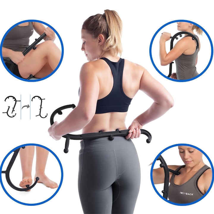 Масажен стик за акупресура, ZYNORO®, масажен инструмент, който облекчава болките в дълбоките тъкани чрез натискане и задействане на точки, разглобяем, за гръб, рамене и врат, черен