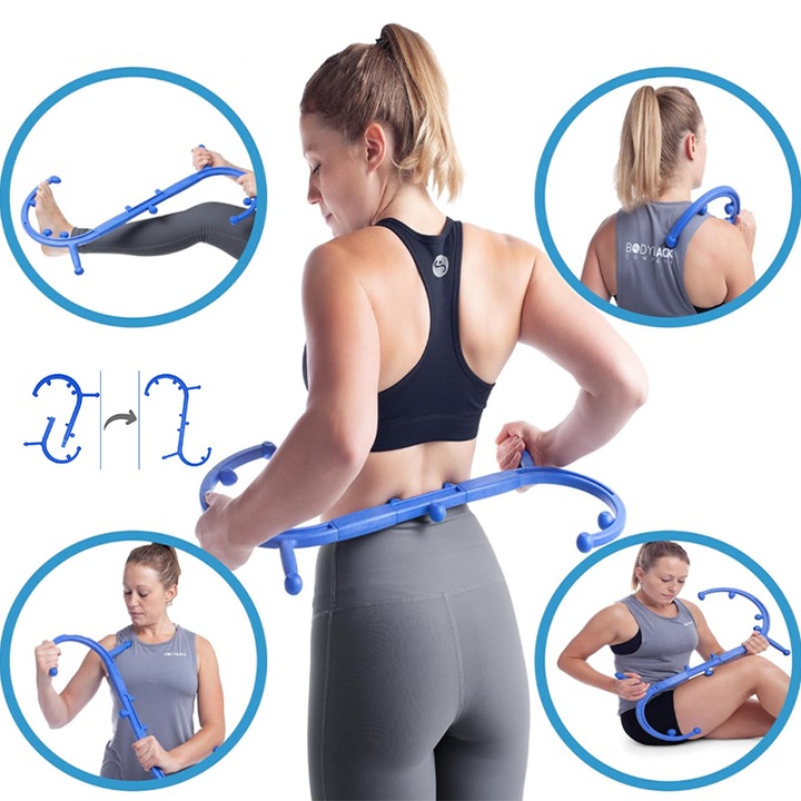 Масажен уред за акупресура, ZYNORO®, масажен инструмент, който облекчава болките в дълбоките тъкани чрез натискане и задействане на точки, разглобяем, за гръб, рамене и врат, син