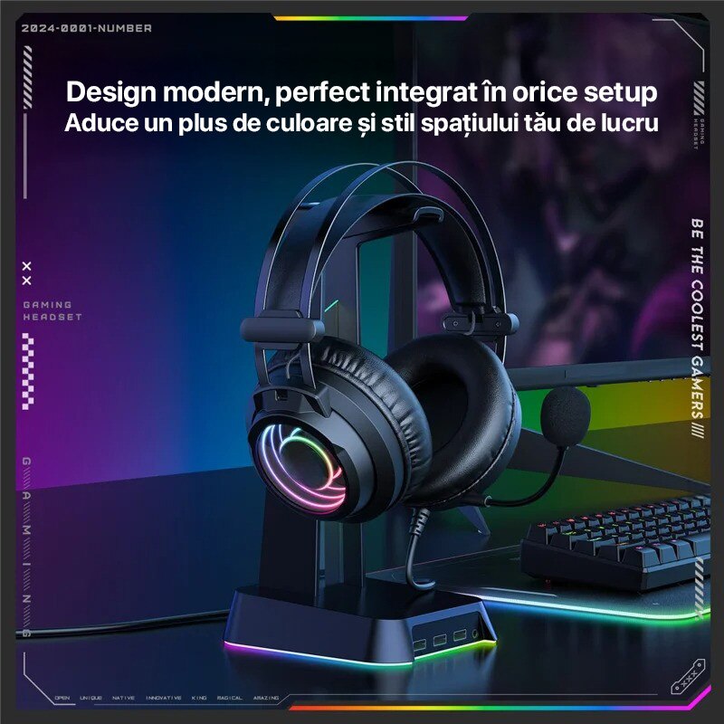 Casti Gaming Hoco W110, Jack 3.5 mm si USB, Sunet Stereo, Microfon incorporat, Alb