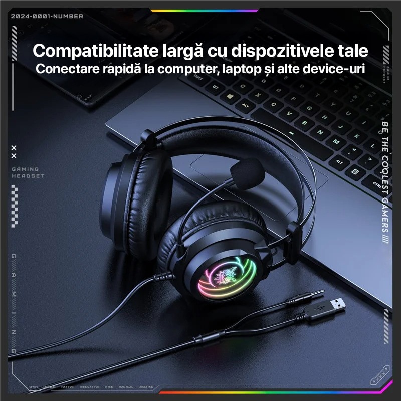 Casti Gaming Hoco W110, Jack 3.5 mm si USB, Sunet Stereo, Microfon incorporat, Alb