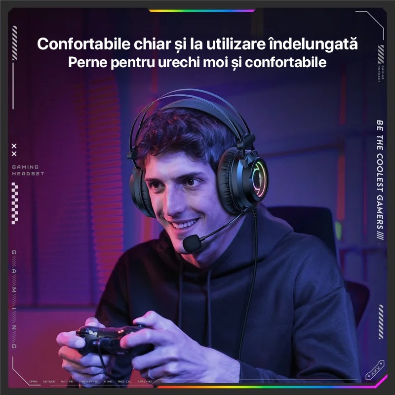 Casti Gaming Hoco W110, Jack 3.5 mm si USB, Sunet Stereo, Microfon incorporat, Alb