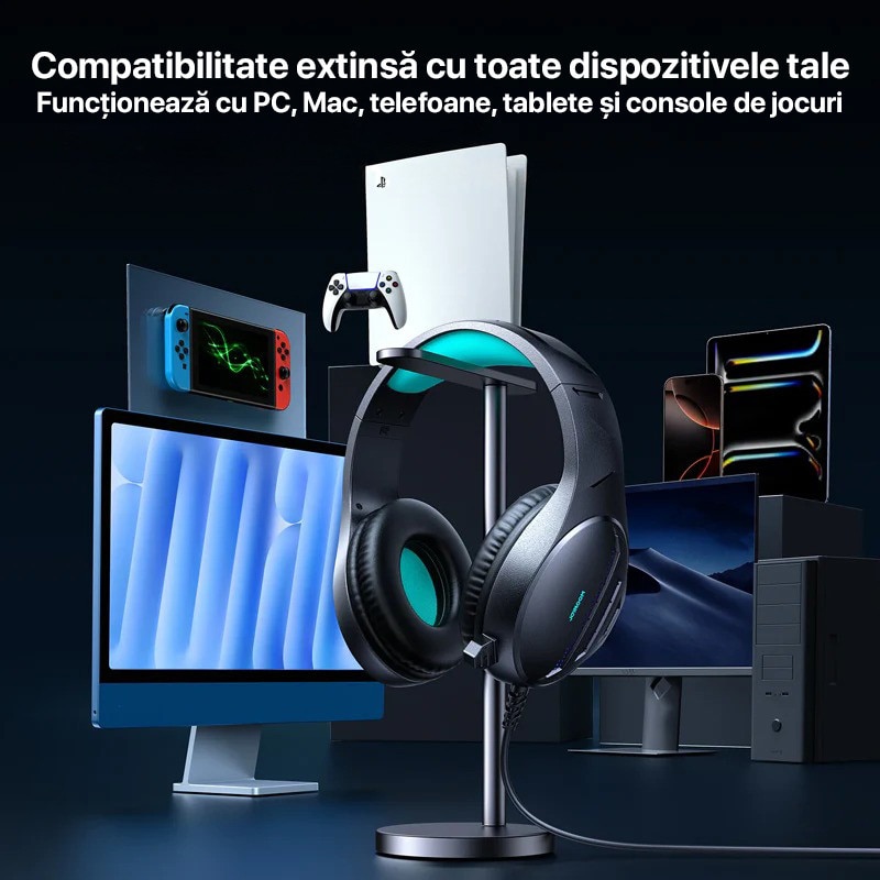 Casti Gaming Joyroom Jr-HG2, Jack 3.5 mm si USB, Sunet Stereo, Microfon incorporat, Negru