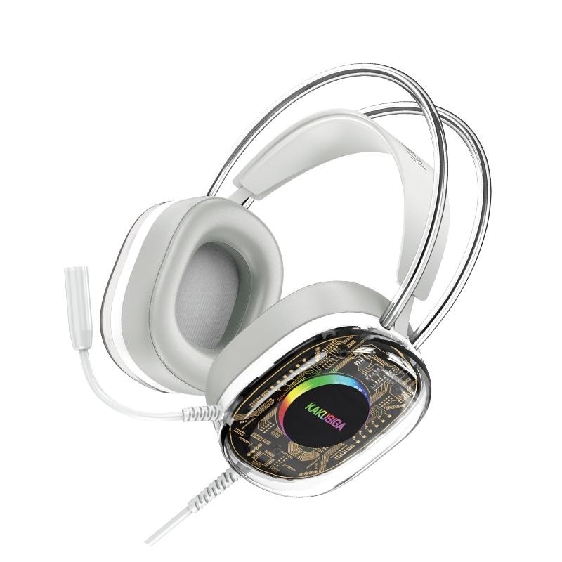 Casti gaming cu fir Kaku KSC-1298, Microfon incorporat, Sunet stereo, Design ergonomic, Led, Alb
