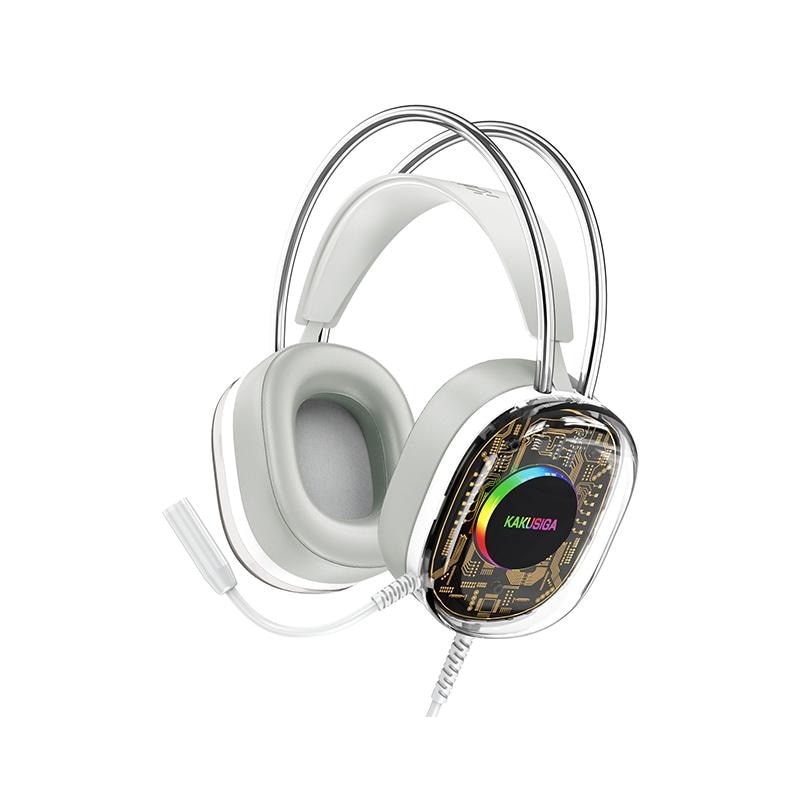 Casti gaming cu fir Kaku KSC-1298, Microfon incorporat, Sunet stereo, Design ergonomic, Led, Alb