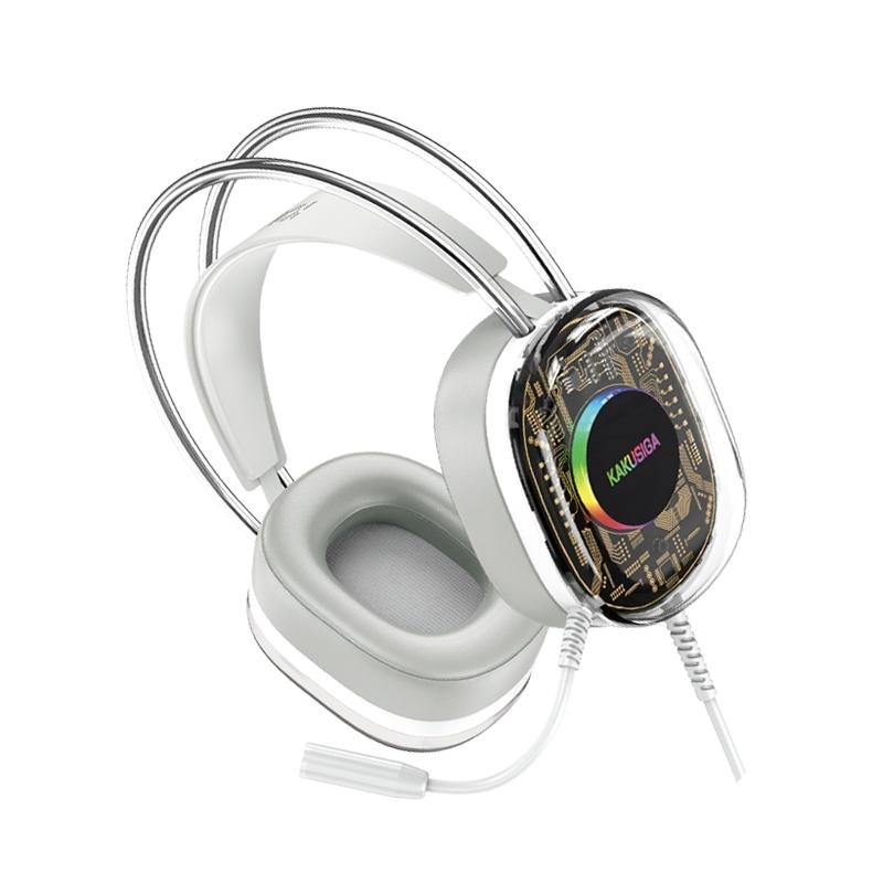 Casti gaming cu fir Kaku KSC-1298, Microfon incorporat, Sunet stereo, Design ergonomic, Led, Alb