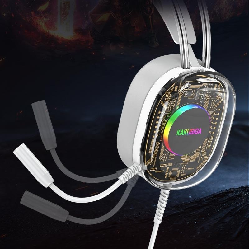 Casti gaming cu fir Kaku KSC-1298, Microfon incorporat, Sunet stereo, Design ergonomic, Led, Alb
