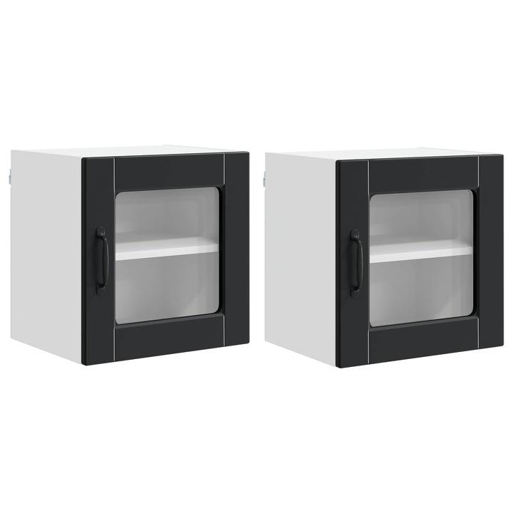 Set dulapuri de bucătărie vidaXL, 2 pcs, lemn compozit, negru, 40x31x40 cm