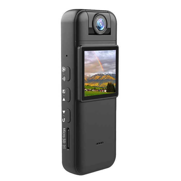 Екшън камера, 1080P/30fps, 64GB, WIFI, въртене на 180°, преносима, черна