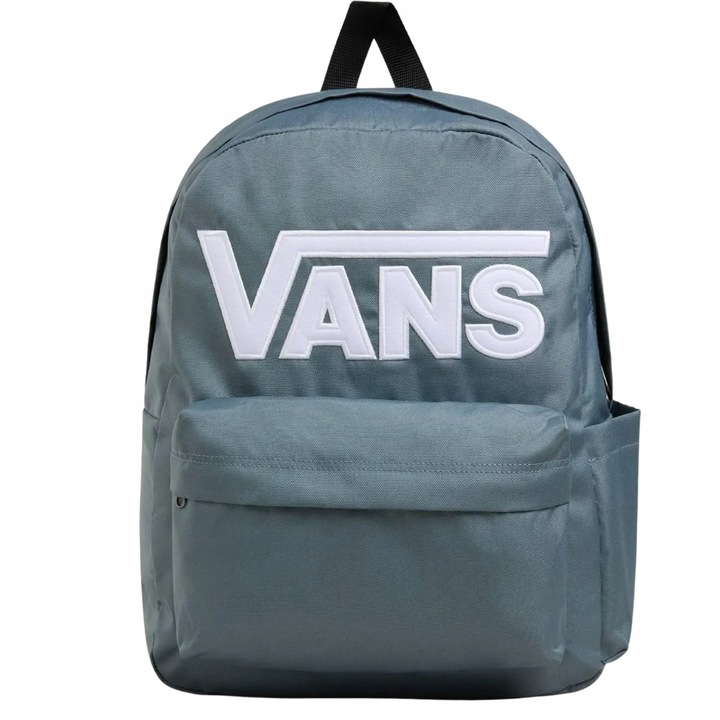 Vans Old Skool Drop V uniszex hátizsák, szürke-kék fehér feliratokkal, 42x32x12cm, 22L