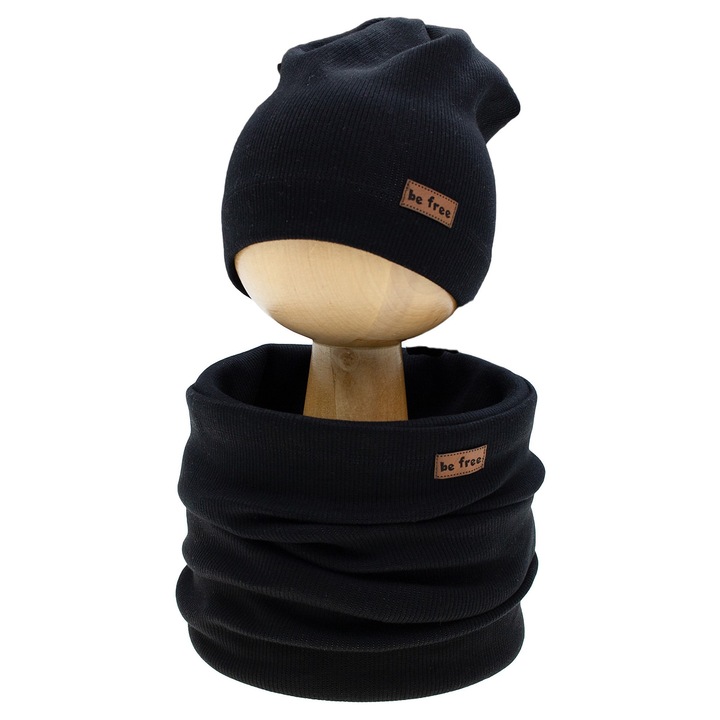 Nicol sapka + sál szett fiúknak, fekete, pamut elasztánnal, kényelmes, ideális tavaszra-őszre