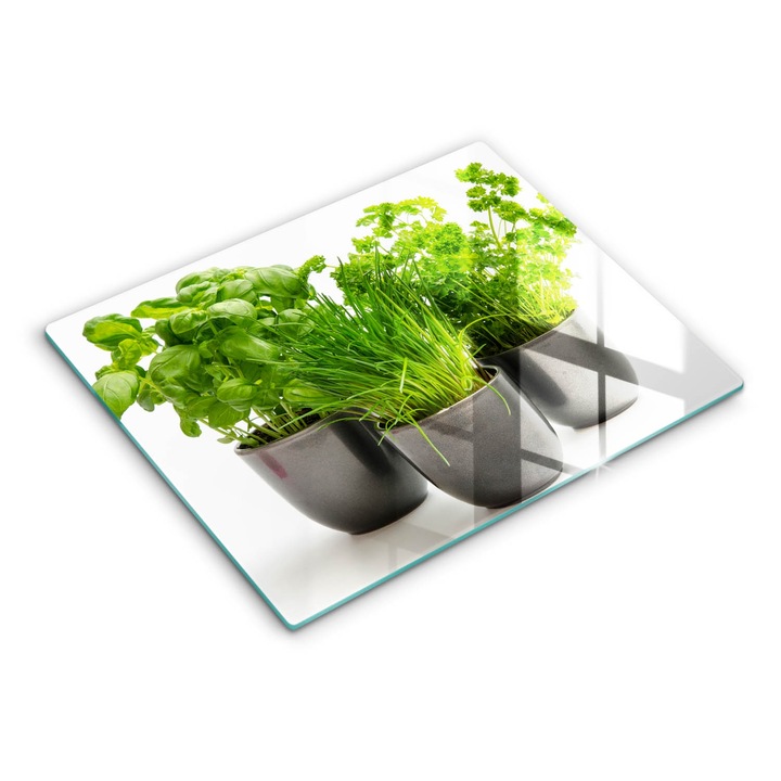 Üveg vágódeszka, Wallfluent, Potflowers Gyógynövyekkel, 52x40 cm, Zöld