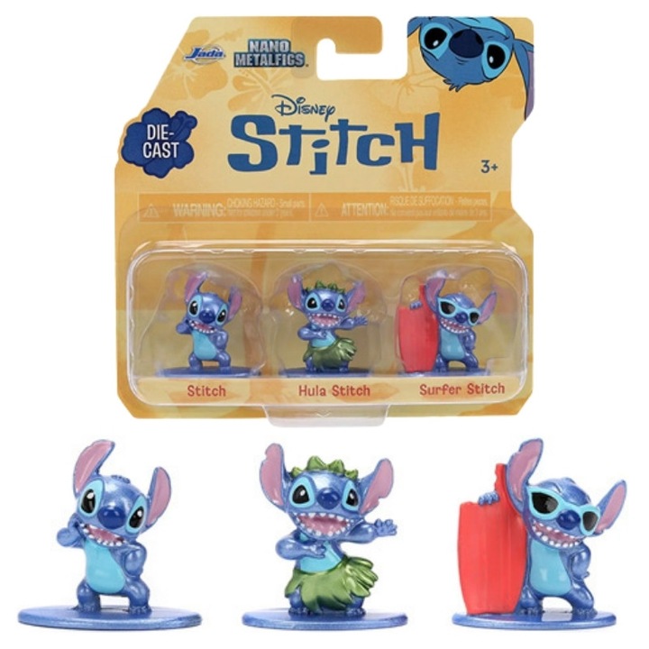 Комплект метални фигурки Jada Lilo & Stitch, многоцветни, 4x4x4 см, 3 години+