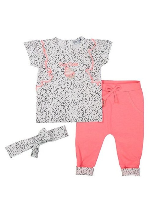 Set 2 piese, Dirkje, bluza cu buline negre pantaloni rozdwqf, Alb/Roz