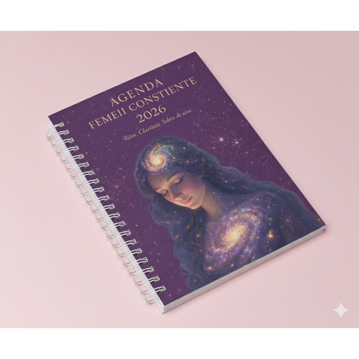 Agenda Femeii Constiente 2026, design feminin, planificare si autocunoastere, agenda datata zilnic, 400 pagini