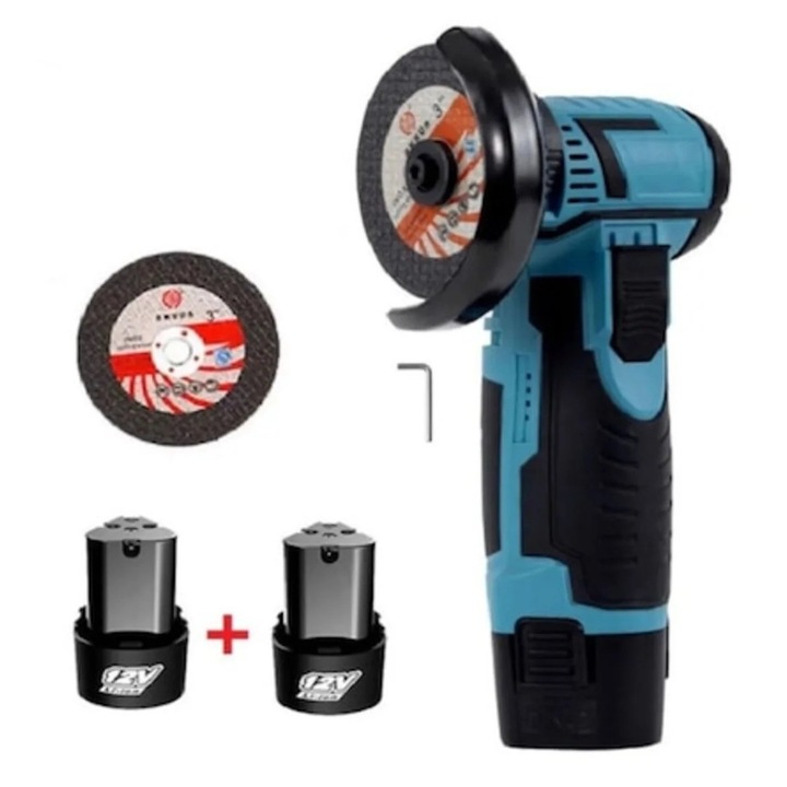 Mini Polizor Unghiular, Flex, Fara Fir, 12V, 19500 RPM, 2 Acumulatori, Portabil, 2 Discuri