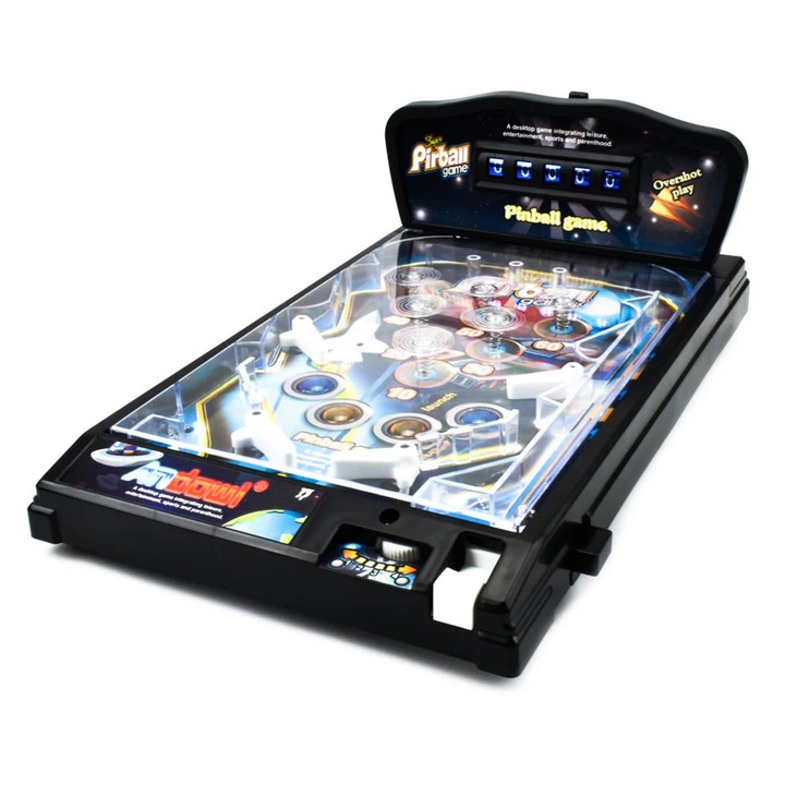 Joc Electronic de Pinball cu Afisaj Digital, Lumini LED si Sunete, 42cm, 4 Rachete, Negru