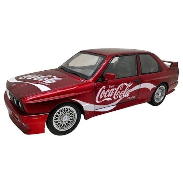 Macheta de Metal BMW E30 M3 Coca-Cola 1:24, Lumini si Sunete, Deschide Usile si Capotele, Rosie