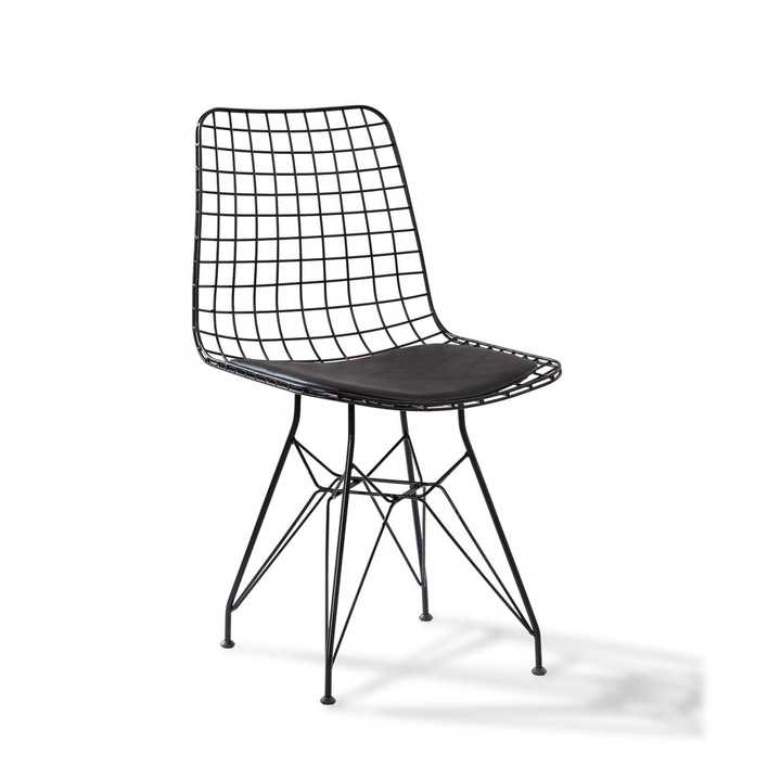 Scaun pentru copii, piele ecologica si picioare din metal Dark