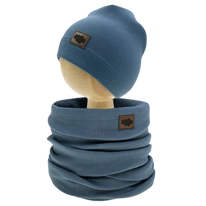 Nicol sapka + sál szett fiúknak, tengerészkék, pamut elasztánnal
