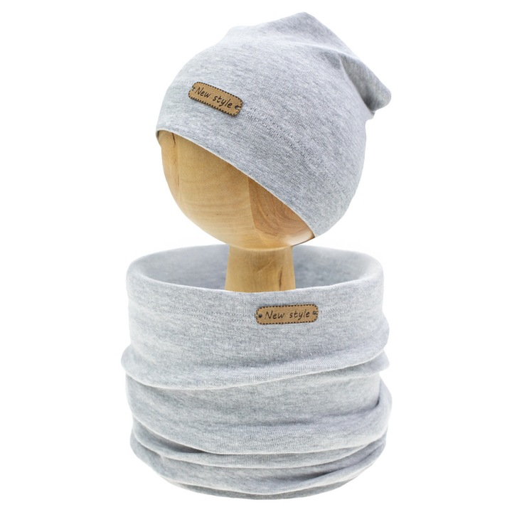 Gyermek szett, NICOL, sapka + sál, szürke melange, pamut, univerzális