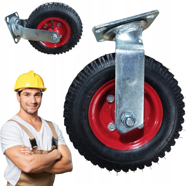 Roata fixa S-IMPORT, 200mm, pneumatica, roata din cauciuc, capacitate 120kg, culoare rosie