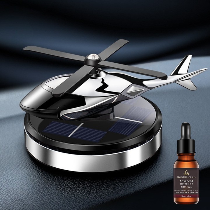 Ароматизатор за кола със соларно зареждане, парфюм Dasbo® за кола, модел хеликоптер, противоплъзгаща основа, закрепване на таблото на колата, включено етерично масло, елегантност и свежест при всяко пътуване, включен парфюм
