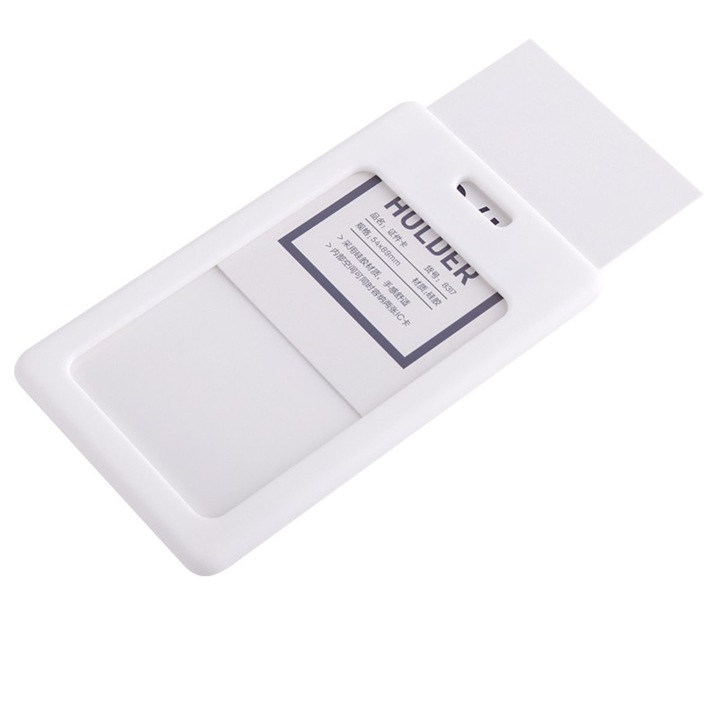 Ecuson Vertical Siliconic pentru Carduri 54x89mm, Capacitate 2 Carduri, Rama Alba - Suport Flexibil Vertical Rezistent
