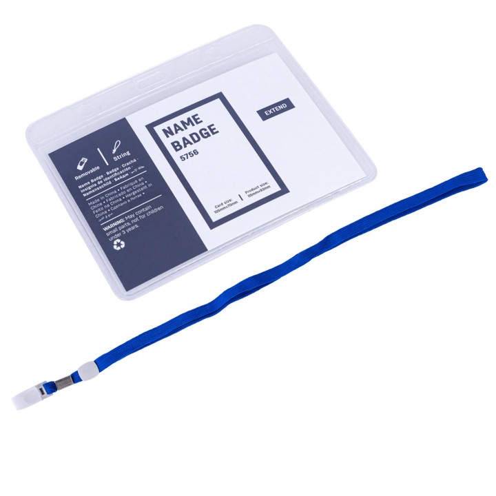 Ecuson Orizontal Flexibil 105x70mm cu Snur Reglabil si Clip - Set Complet pentru Carduri Mari, Badge-uri si Acces, Model 5756