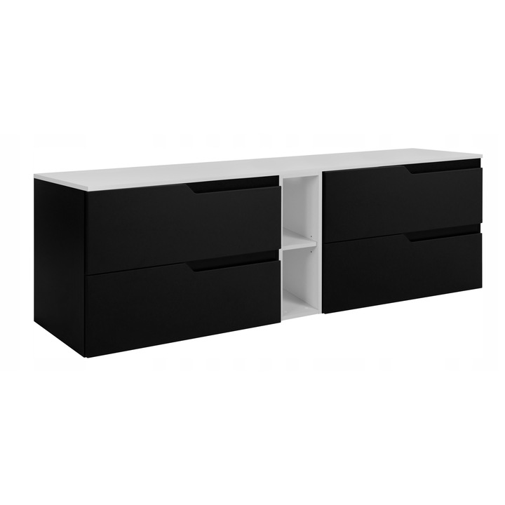 Dulap De Baie, Rodan, Modern, 180x57x46 cm, Material MDF, Placa Laminata 16 mm, Spate - HDF - 3 mm, Margini ABS - 0.5 mm, Sistem De Inchidere, Inchidere Silentioasa Soft Close, Rezistent La Umiditate Si Zgarieturi, Finisaj Mat, Negru/Alb