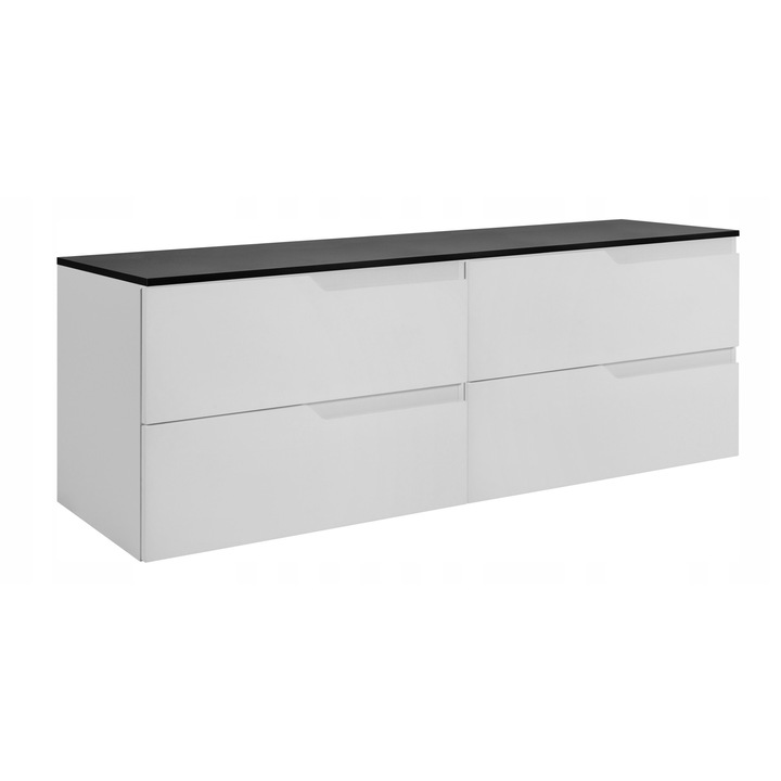 Dulap De Baie, Rodan, Modern, 120x46x57 cm, Material MDF, Suspendat, Masca Lavoar Dublu, Blat 120cm, 4 Sertare Inchidere Soft Close, Fara Manere, Margini ABS, Spatiu Depozitare Generos, Design Minimalist, Alb / Negru