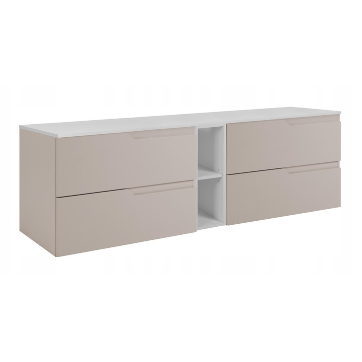 Dulap De Baie, Rodan, Modern, 140x57x46 cm, Material MDF, Placa Laminata 16 mm, Spate - HDF - 3 mm, Margini ABS - 0.5 mm, Sistem De Inchidere, Inchidere Silentioasa Soft Close, Rezistent La Umiditate Si Zgarieturi, Finisaj Mat, Casmir/Alb