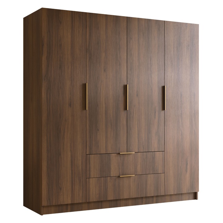 Dulap cu sertare Betaso I 200, MIRJAN 24, nuc warmia + auriu, 60x200x216 cm