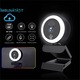 VeniSymlis® 4K, camera web ultra HD, cu focalizare automata, iluminare tactila tricolor, microfon cu reducere a zgomotului integrat, rotire de 360°, conectabil la computer/laptop, rezolutie 3840×2160, 30fps, corectie automata a culorilor, negru