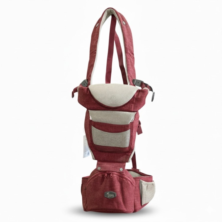 Ham Marsupiu Ergonomic Pentru Bebelusi, Reglabil, Cu Suport Lombart Si Maner Detasabil, Culoare Rosu