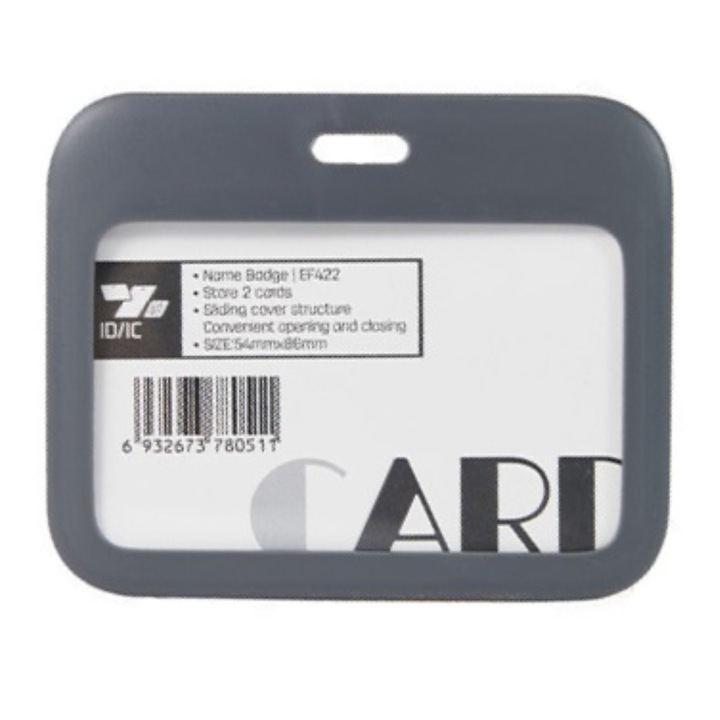 Ecuson Orizontal Rigid ABS cu Snur Textil si Clip - Set Complet, Sistem Glisant, Model EF422, Culori Asortate